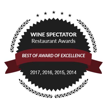 Wine Spectator Restaurant Awards, Best of Award of Excellence: 2017, 2016, 2015, 2014