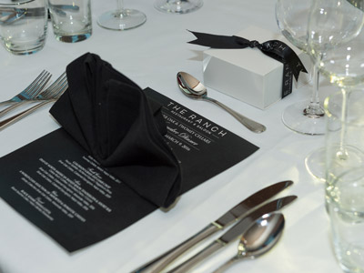 A closeup of the black menu and gift box.