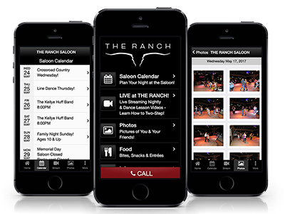 The RANCH Saloon mobile app for Apple and Android smart phones makes it easy to access the calendar and make reservations.